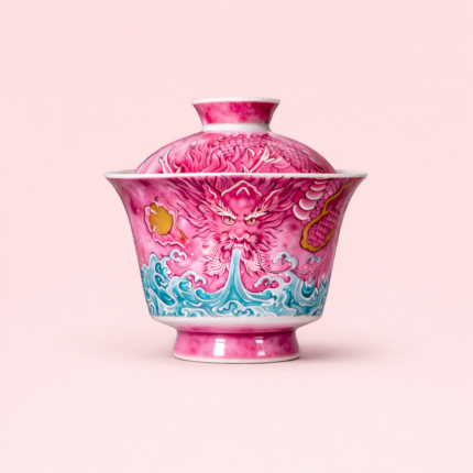Chinese dragon Pink Gaiwan Tea cup set_Ring03