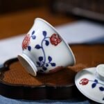 Gaiwan Hand Painted Flowers Blue and White with Underglaze Red Tea Set_Ring02