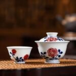 Gaiwan Hand Painted Flowers Blue and White with Underglaze Red Tea Set_Ring07