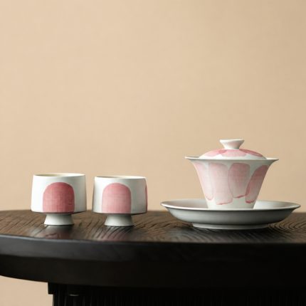 Pink Ceramics Gaiwan One Bowl Two Cups Tea set_Ring03
