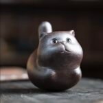 Tea Pet Handmade Raw Ore Ceramics Clay Cat_Ring03
